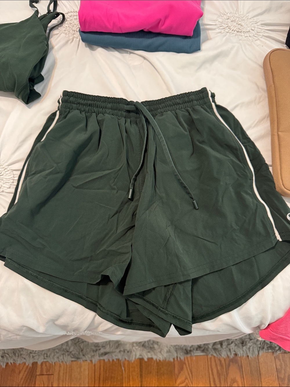 lululemon athletica Dark Green Athletic Shorts with White Piping